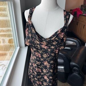 100% Silk Floral Black /Pink/ Green Women's Dress
